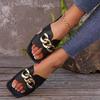 Foreign Trade Cross-border Large-size Flat-bottomed Slippers Women's Flat-bottomed Lightweight Fashion Chain Square Head One-character Casual Sandals