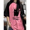 Rolig katttryckt sommartröja för kvinnor, lapptäcke, kortärmad, Harajuku-t-shirts, sportfotbollströja, Y2K, lös, överdimensionerad topp