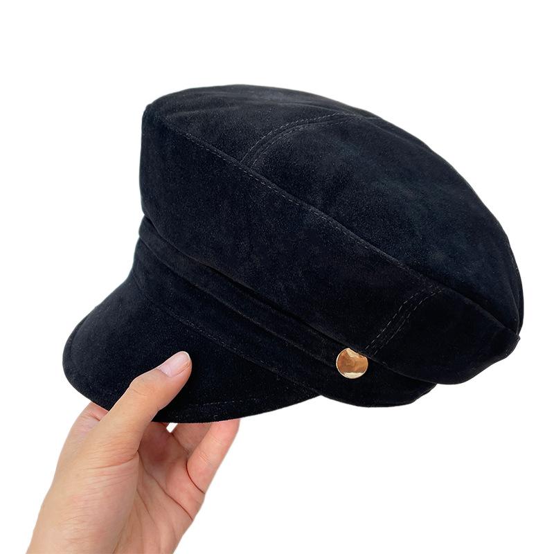 Koreanische Retro Britische Wildleder Achteckige Mütze für Damen im Herbst und Winter All-Match Gesicht Zeigende Baskenmütze Entenzunge Schiebermütze