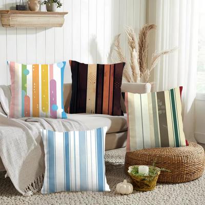 Classic Striped Cushion Cover Short Plush DoubleSided Printing Home Machine Washable In Warm Winter Pillow Cover
