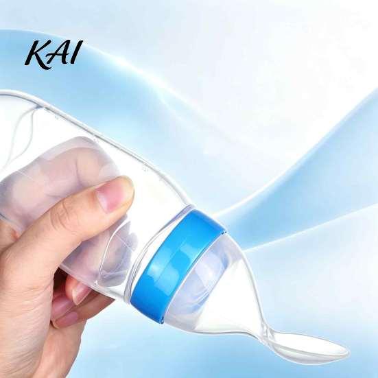 BPA Free Food Grade Silicone Baby Squeeze Spoon, Single-handed Rice Cereal Bottle with Feeder Flow Control, Easy Clean Dispensing Spoon