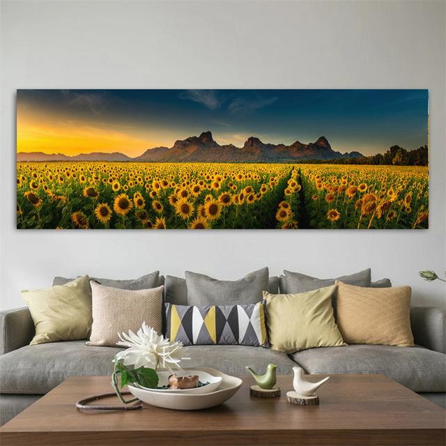 Pintura en lienzo de girasoles y paisaje de flores modernas, carteles e impresiones, imágenes artísticas de pared, Cuadros para sala de estar, decoración del hogar sin marco