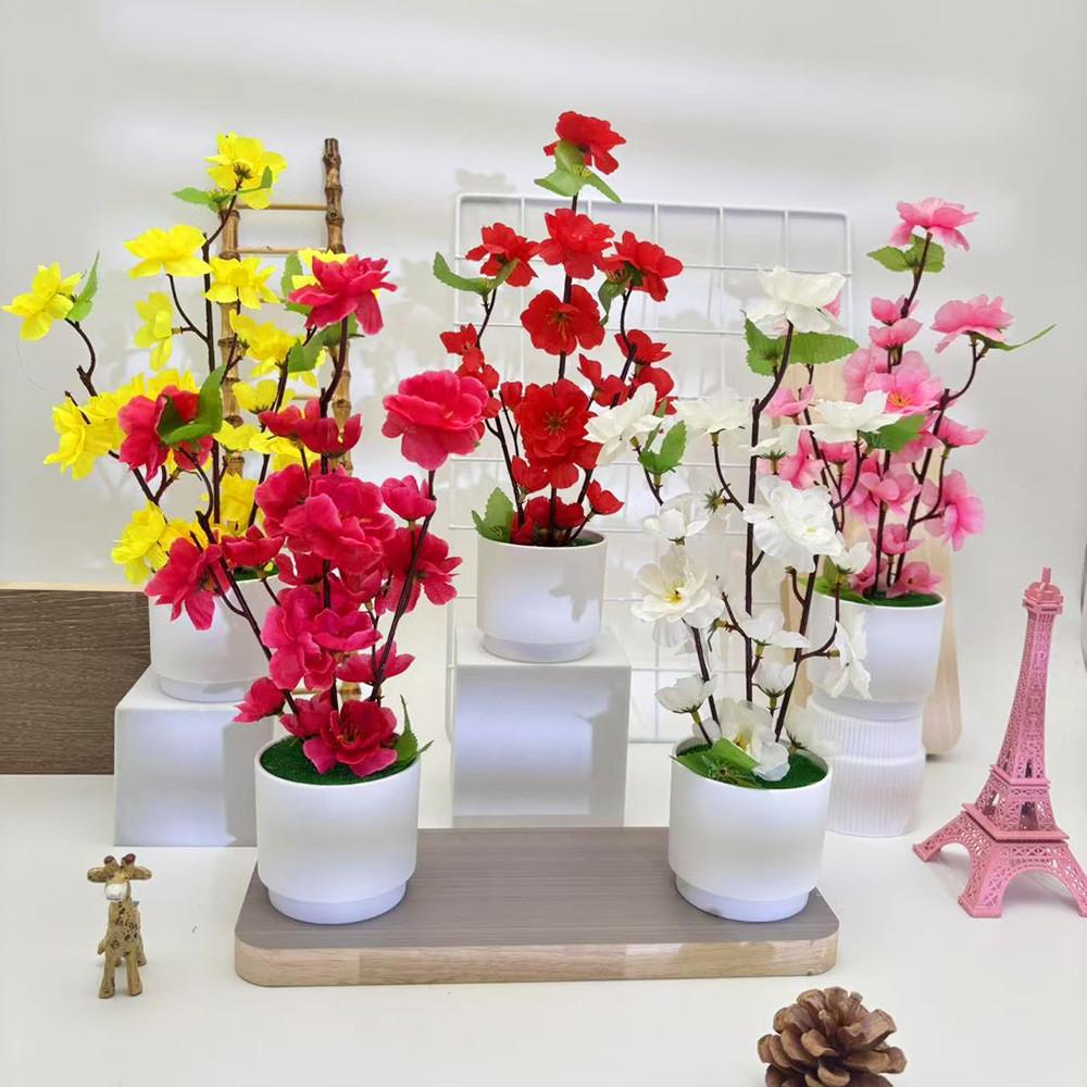 Faux Peach Blossom Desktop Decor With Bright Flowers For Home And Garden Display