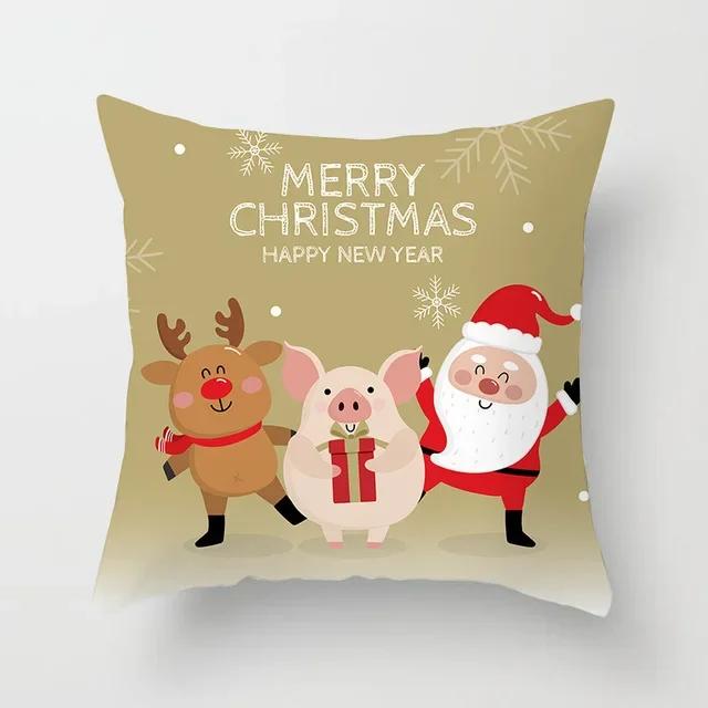 Vrolijk Kerstfeest Sneeuwman Kerstman Hert Print Kussensloop Kerst Decoratieve Polyester Bank Kussenhoes 45X45Cm Fundas De Cojin