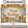 2D White Gold Happy Birthday Party Backdrop Birthday Photo Booth Background for Birthday Celebration