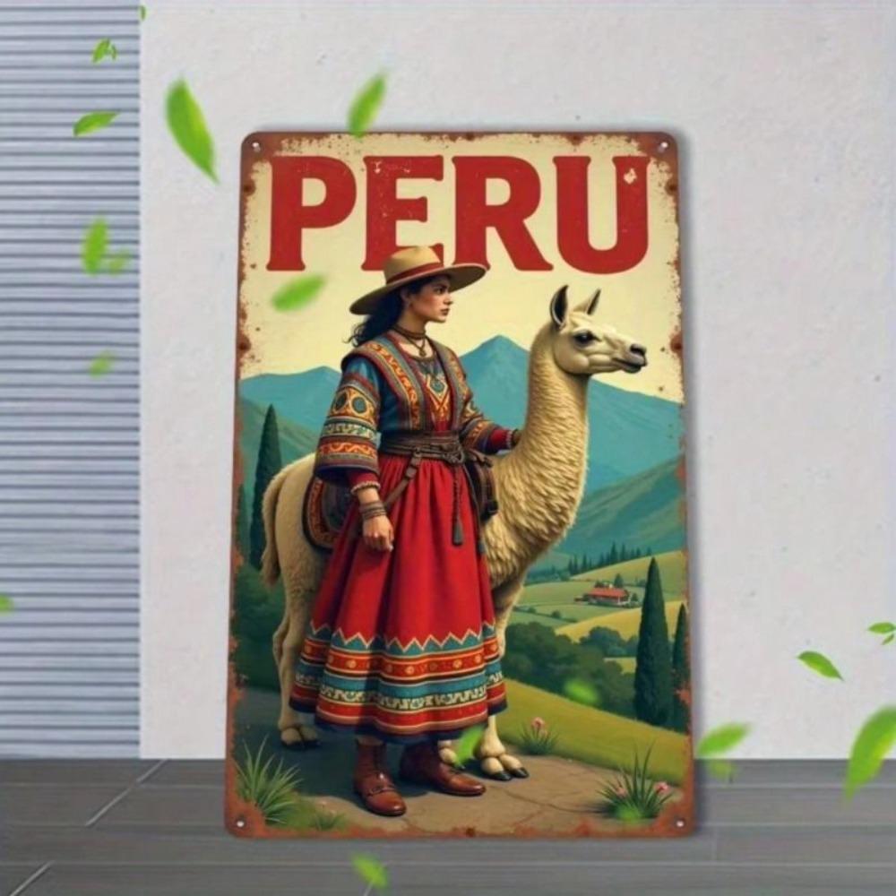 Vintage Peruanische Landschaft mit Lamas Metallposter Wandkunst Dekoration für Wohnzimmer