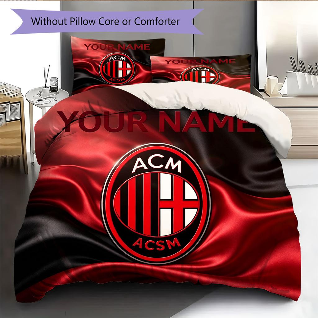 Custom Name,AC Milan Pattern Bedding Home Decoration Birthday Gift ( 1 Duvet Cover + 2 Pillowcase, Without Core),fan Merchandise.
