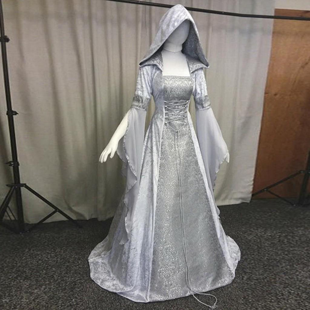 Women's Long Sleeve Hooded Skirt Floor Length Cosplay Dress