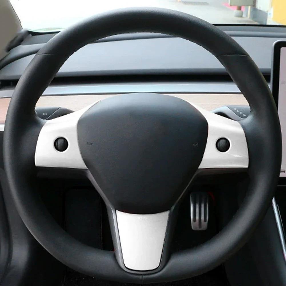 Auto Sparkle ABS Carbon Fiber Model Y Steering Wheel Patch Decoration for Tesla Model 3 Model Y Interior Modified Accessories