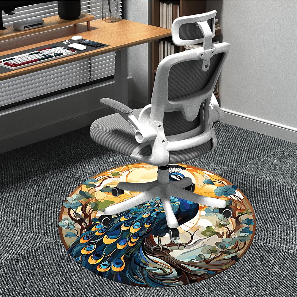 1pc Peacock Art Nouveau Office Round Area Rug, Under Office Chairs Bedroom Living Room Home Decor, Room Deco, Available In Various Sizes