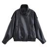 Women's Faux Leather Jacket with Lychee Pattern - Trendy European & American Style Fashion Coat