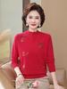Autumn Wool Sweater: Elegant Embroidery, Semi-High Neck for Middle-Aged & Elderly Women