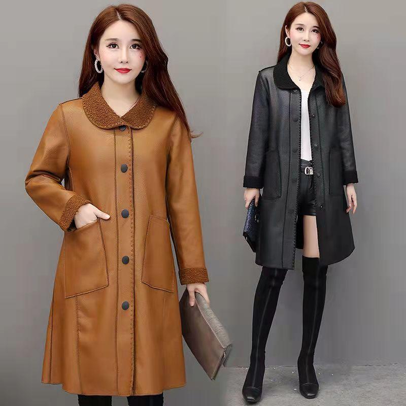 Medium and Long Teddy Fleece Trench Coat Women's New Leather Jacket Women's Fashion Casual Large Size