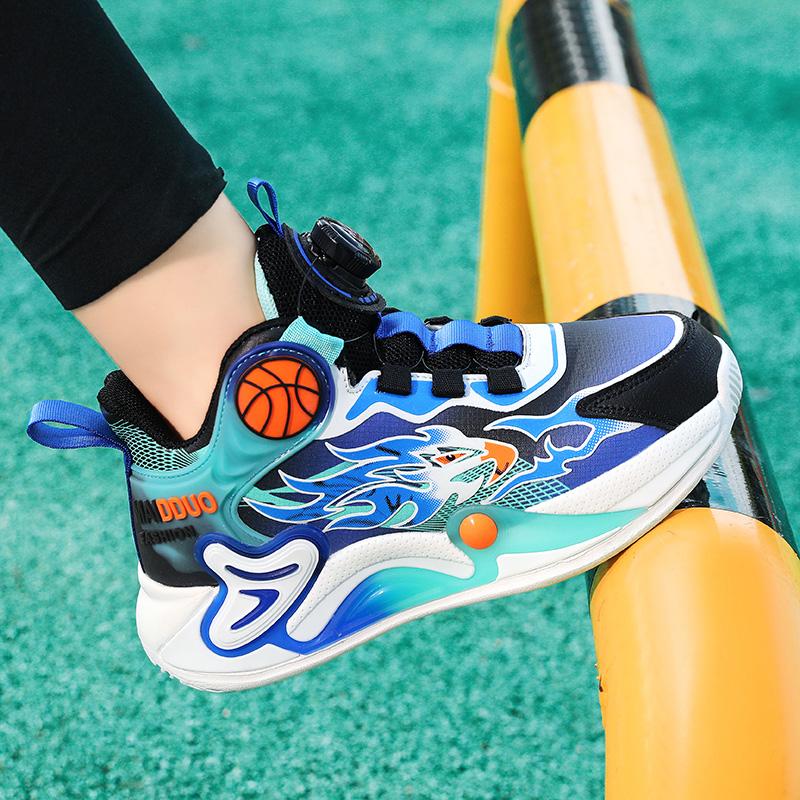 Four Season Child Sneakers Casual Basketball Sport Shoes for Boys Girls Rotating Button Comfortable Running Kids Footwear
