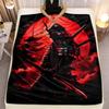 1pc Samurai Warrior Red Moon Fleece Blanket Flannel Throw Japanese Anime Art Bed Cover Ninja Sword Warrior Decor Gift