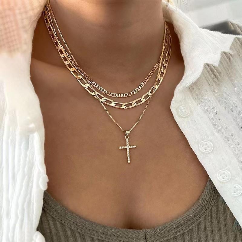 Cross Necklace 3pcs/Set Retro Women's Artificial Crystal Luxury Gift Stackable Necklace Unique