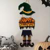 Happy Halloween Welcome Sign Witch Legs Hat Hanging Wooden Wall Decor Rustic Front Door Hanger for Porch Wall Indoor Outdoor Decor