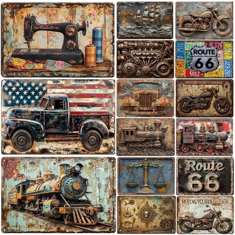 Vintage 3D Klassisches Auto Zug Poster Metall Blechschild Plakette Hotel Café Wandpaneel Garage Club Man Cave Bar Dekoration