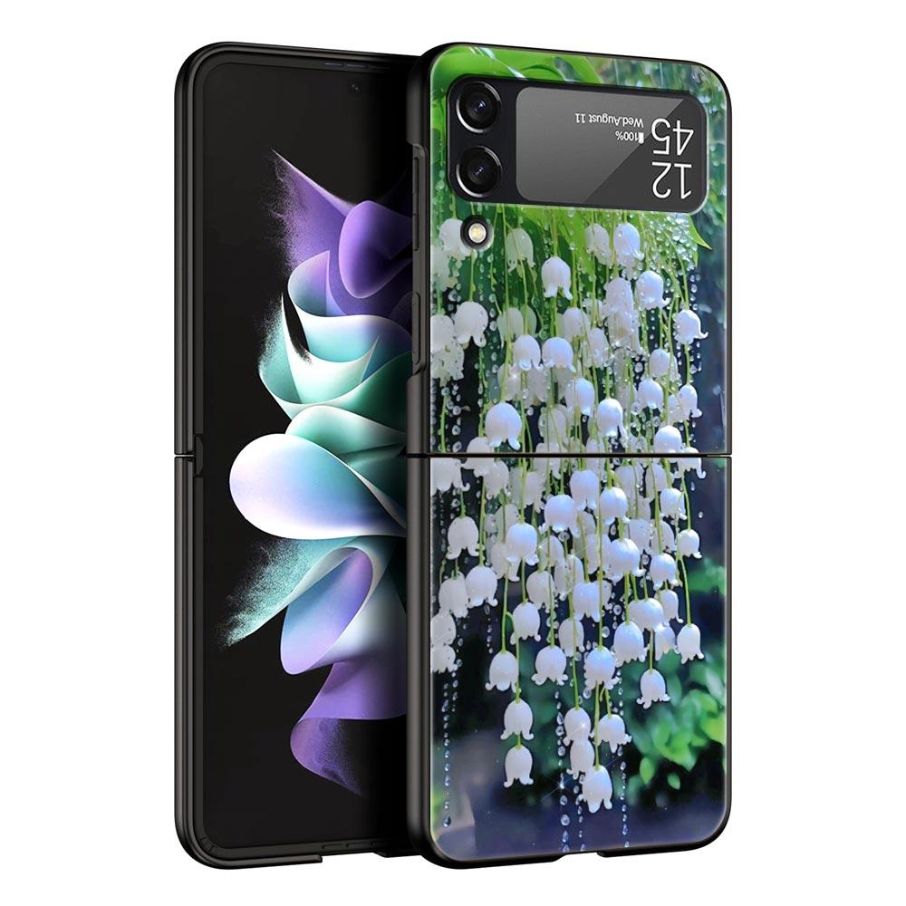 Lily Of The Valley Clear Floral Hard PC Phone Case For Samsung Galaxy Z Flip 7 6 5 4 Black Cover For Galaxy Z Flip3 Foldable Bag