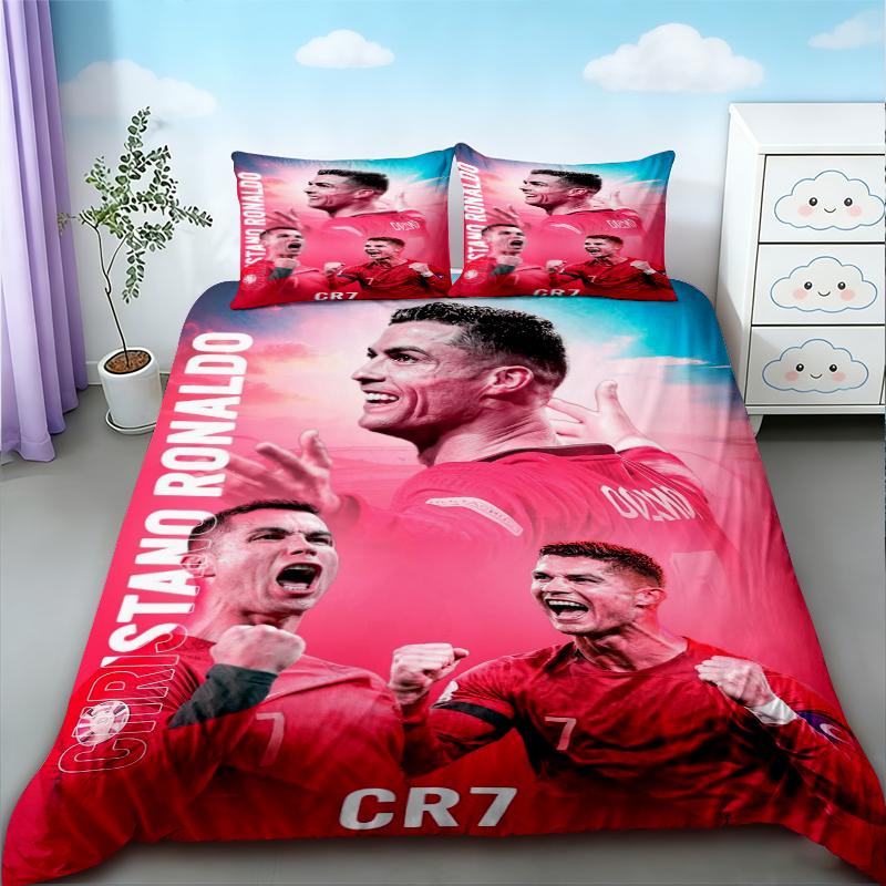 Jugend CR7 Bettbezug Fußball Cristiano Ronaldo Bettwäsche-Set für komfortable und atmungsaktive Schlafzimmerdekoration Geschenke