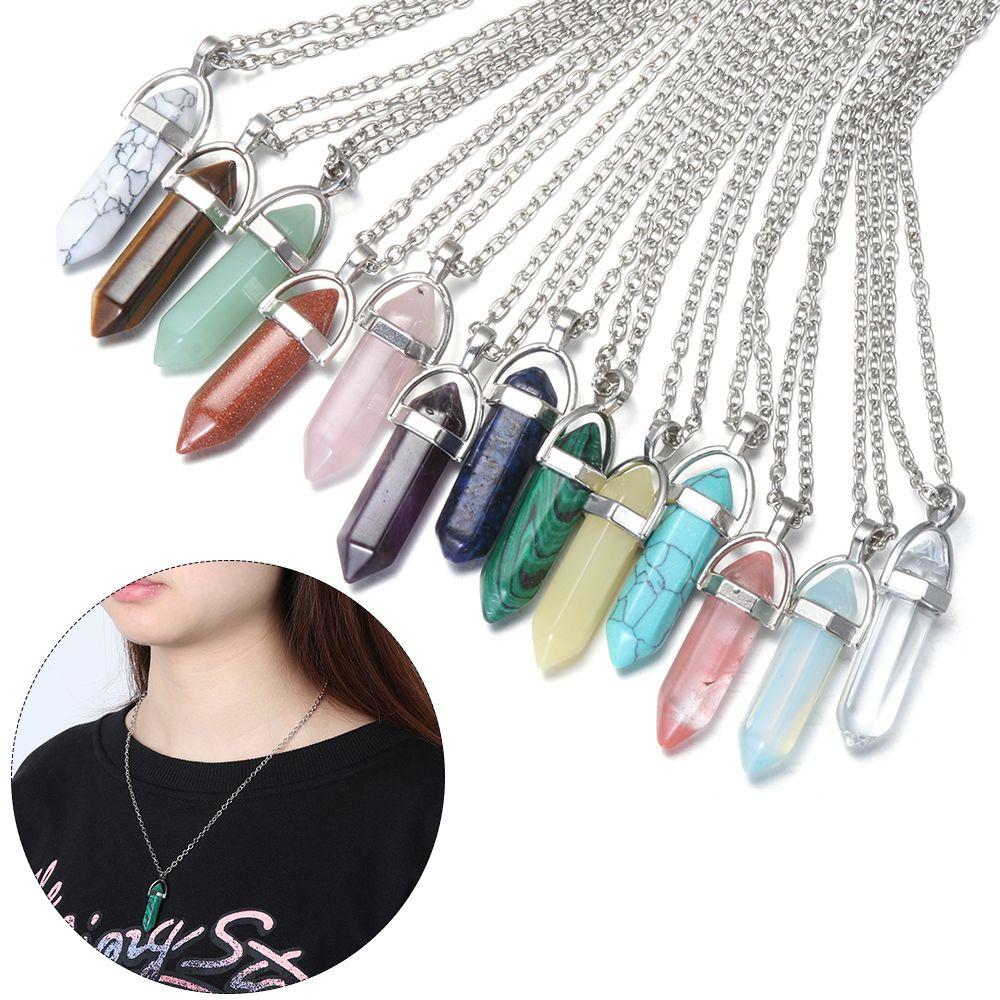 Chakra Point Pendulum Natural Crystal Necklace Quartz chain Stone Pendant Jewelry Accessories