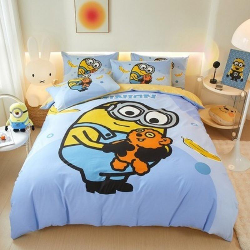 Cartoon Minion Bettwäsche-Set, Jungen- & Mädchen-Bettbezug Kissenbezug Geschenk, Heim Schlafzimmer Steppdecke Set Groß King 260x240cm