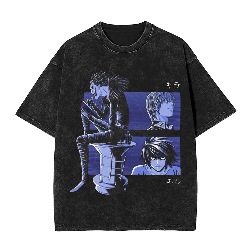 Hot Sale Manga Death Note Graphic Print Tshirts Washed Oversize Tshirt Short Sleeve Casual Tee Gothic Cotton Oversized Tshirts