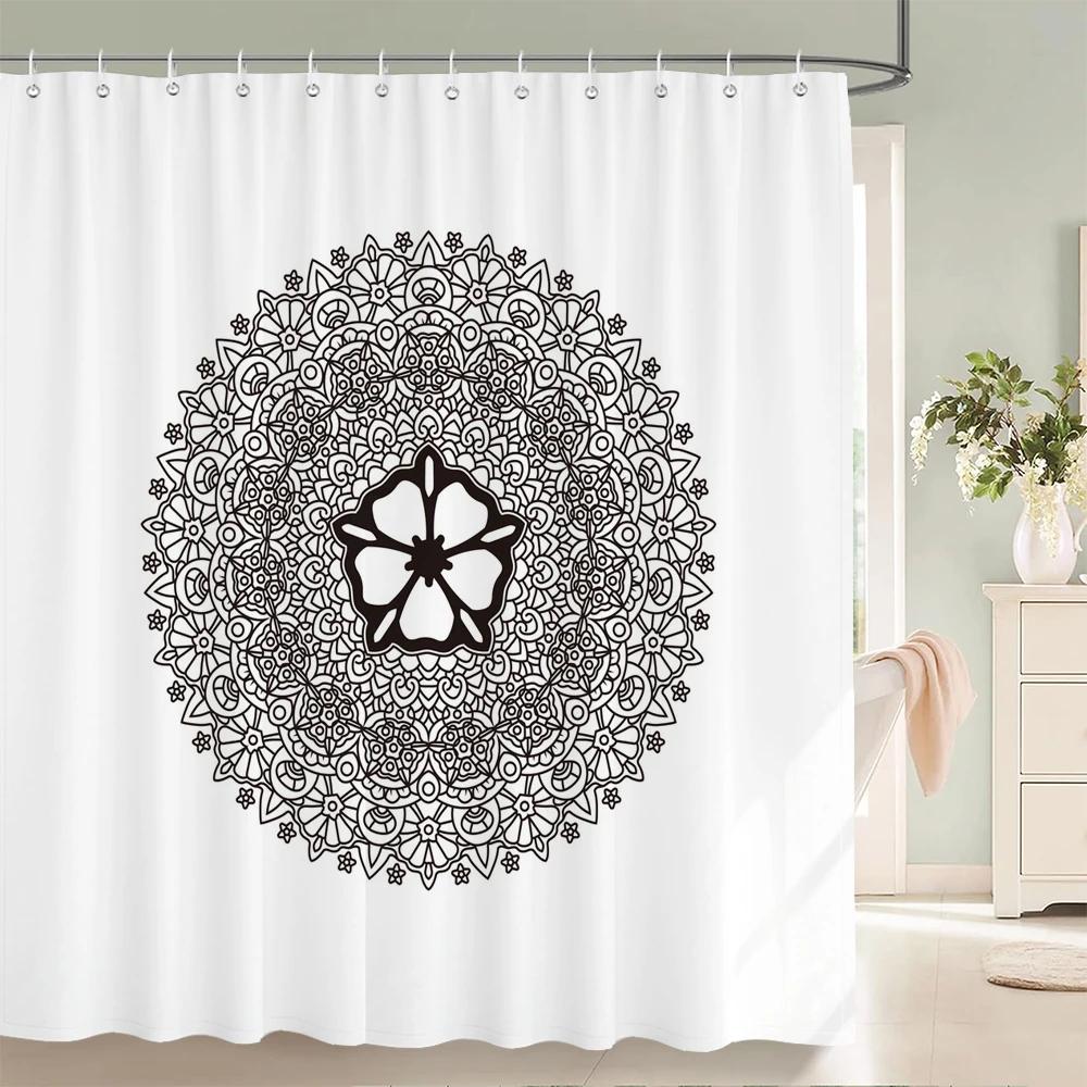 3D Baskı Mandala Desenli Duş Perdesi Banyo Perdesi 12 Kancalı Hint Boho Su Geçirmez Kumaş Küvet Dekoru Ekran