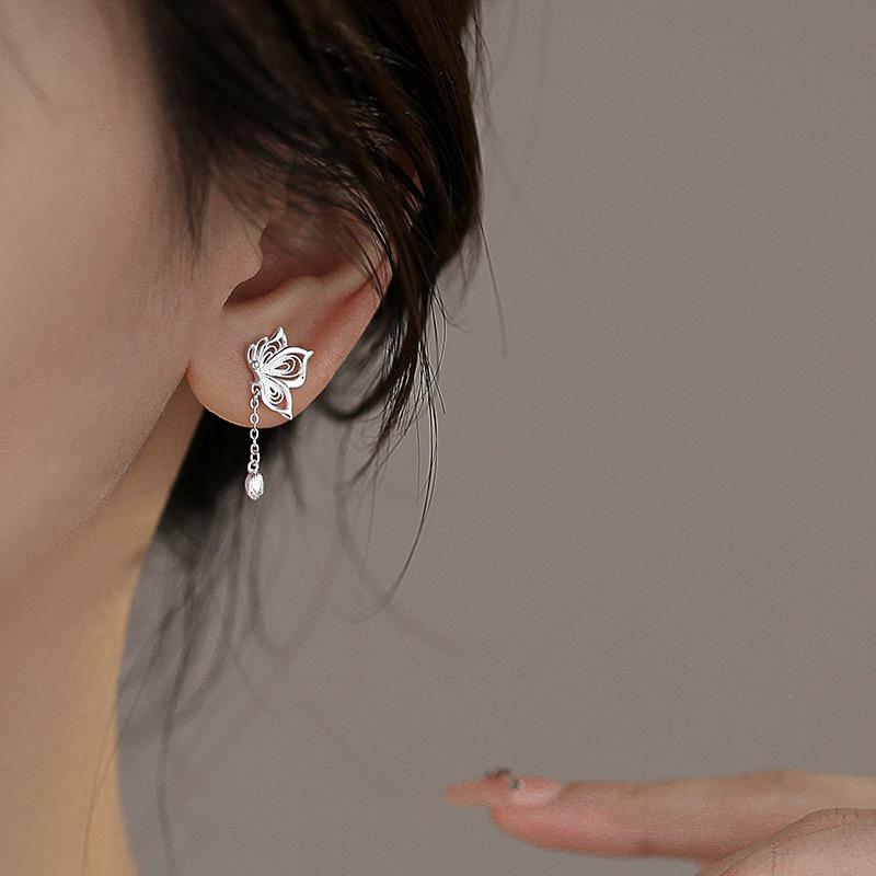 925 Silver Hollow Butterfly Stud Earrings For Women Luxury Designer Jewelry Accessories Prevent Allergies