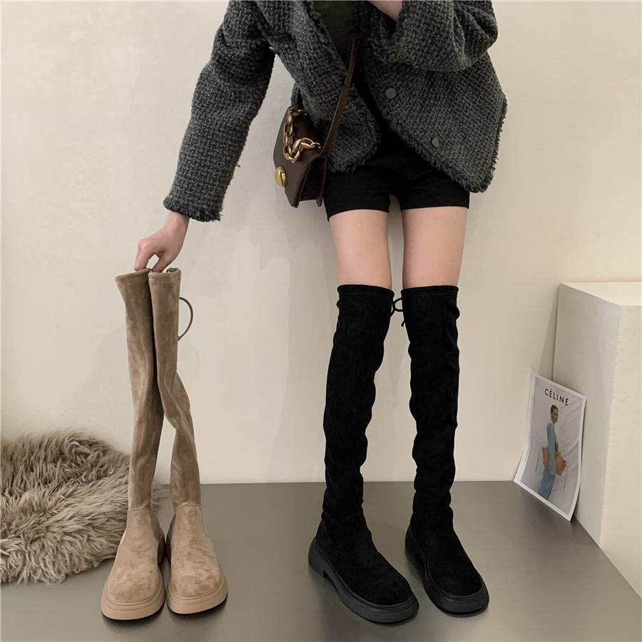 Over The Knee Cowboy Boots Women Design Platform Shoes Fashion Fur Suede Wedges Tnick High Boots Motorcycle Shoes Botas De Mujer