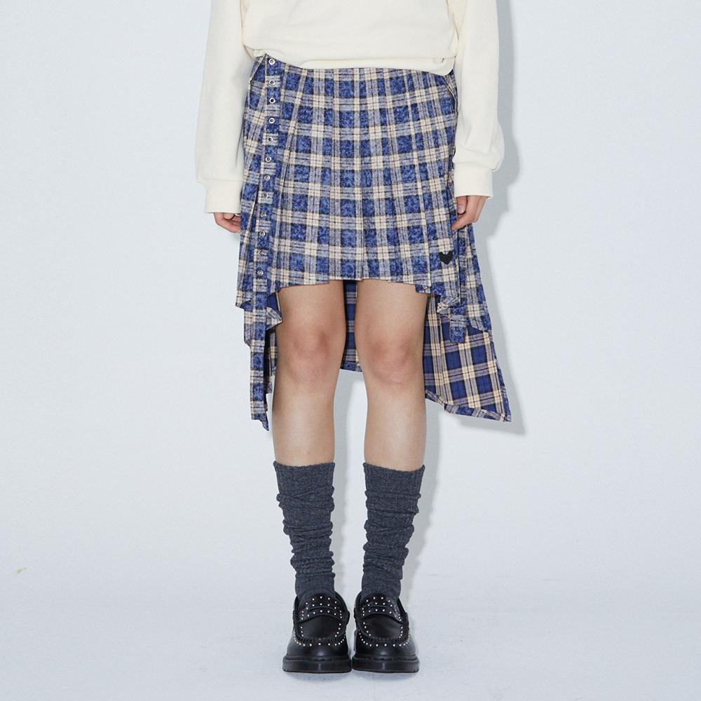 Lara Fox Check Unbalance Pleats Skirt Blue Bq4Ws001