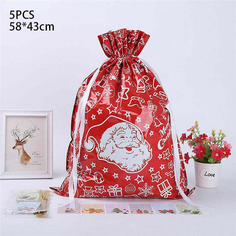 Colorful 5pcs Christmas Sacks Reusable Drawstring Gift Bags With Classic Patterns