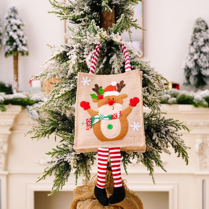 Cartoon Jute Christmas Gift Bag Santa Claus Snowman Bag Christmas Tree Ornament Decorations Xmas New Year Gift Wrapper