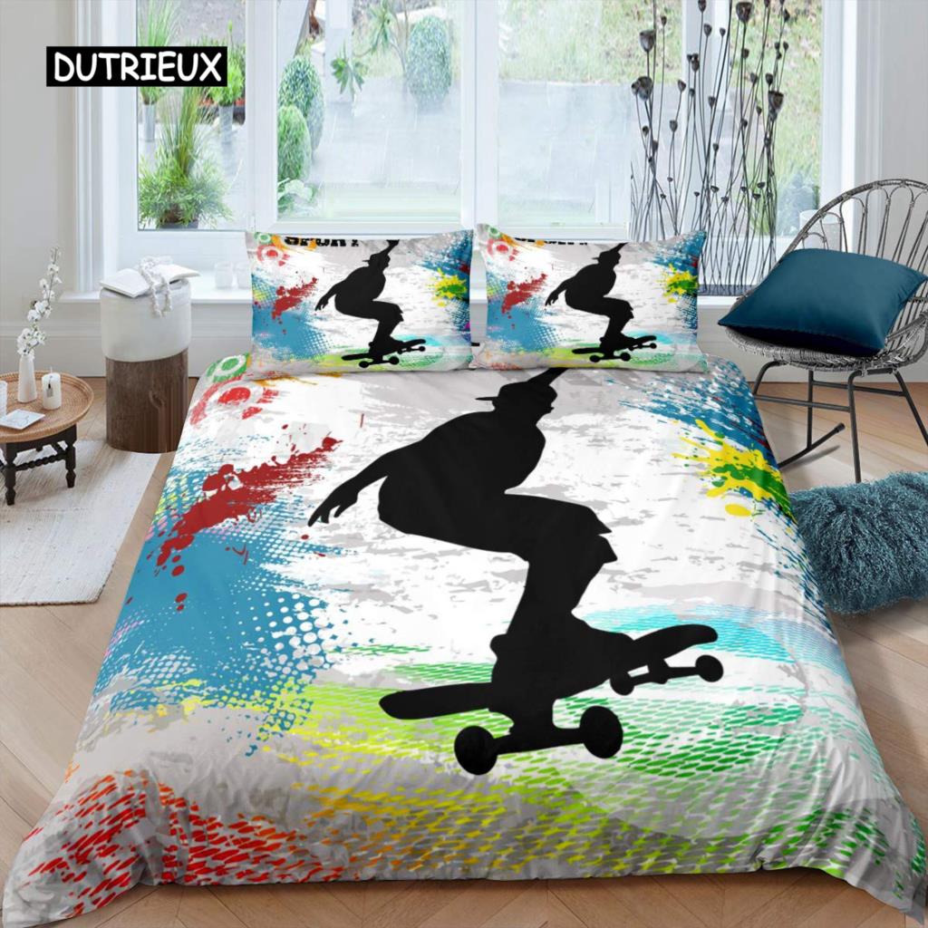 Skateboard Dynetrekk Gutter Tenåringer Sport Dynetrekk Mikrofiber 2/3 stk Graffiti Kunst Dobbeltseng Sengetøy Dobbel Queen King Size