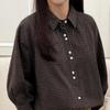 New Arrivals Open Run Women Standard Collar Check Cotton Long Sleeve Blouse