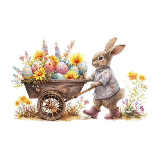 Easter Window Clings Decoration Cute Bunny Pushing Cart Window Sticker Reusable Static PVC Decals for Spring
