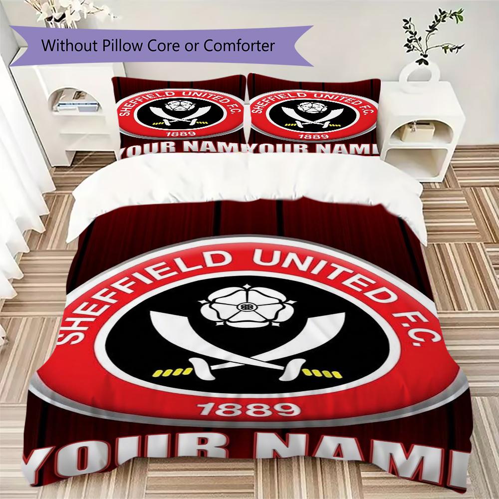 Custom Name Sheffield United FC Pattern Bedding Uilt Set Uilt Cover Pillowcase Home Decoration Birthday Gift (1*duvet Cover+2*pillowcase Without Core)