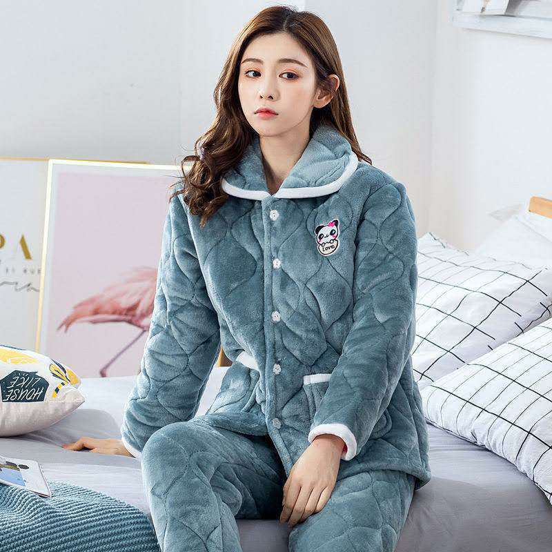 Women's winter pajamas three-layer thickened padded cotton to keep warm and fleece coral fleece padded jacket