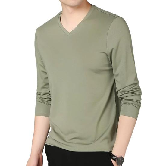 Herren Herbst Frühling Top V-Ausschnitt Lange Ärmel Reine Farbe Slim Fit Dünner Pullover T-Shirt Alltagskleidung Sport Homewear Kleidung