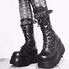 Fashion 2025 Autumn Platform Mid-calf Boots 9.5CM High Heels Women Thick Sole Winter Leather Punk Shoes Chunky Motorcycle Boots Woman
