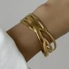Trendy Punk Gold Plated Stainless Steel Wide Flower Cuff Bangle for Women Luxury Irregular Geometric Bracelet Jewelry Party Gift