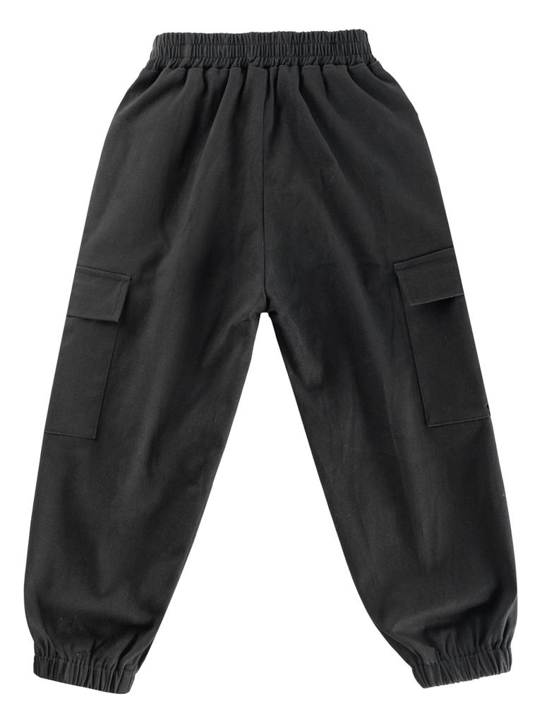 Loose Pants with Multi-Pockets Kids Boys Active Cargo Jogger Solid Color Sweatpants