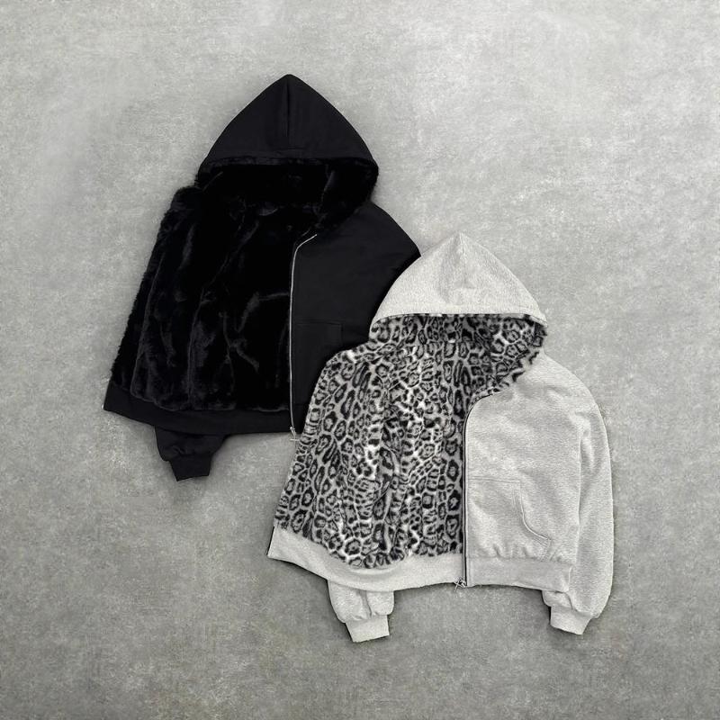 European and American Autumn and Winter Personalized Warm Zipper Loose Hooded Sweatshirt