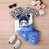 Zomer Cartoon Print Pak voor Meisjes Zonder Zakken Nep Denim Korte Broek T-shirt Top Tweedeel Set