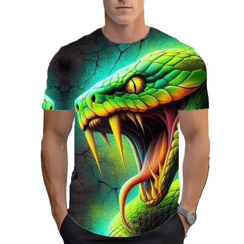 T-shirts d'été à col rond avec imprimé serpent 3D, décontractés et personnalisés à manches courtes pour hommes