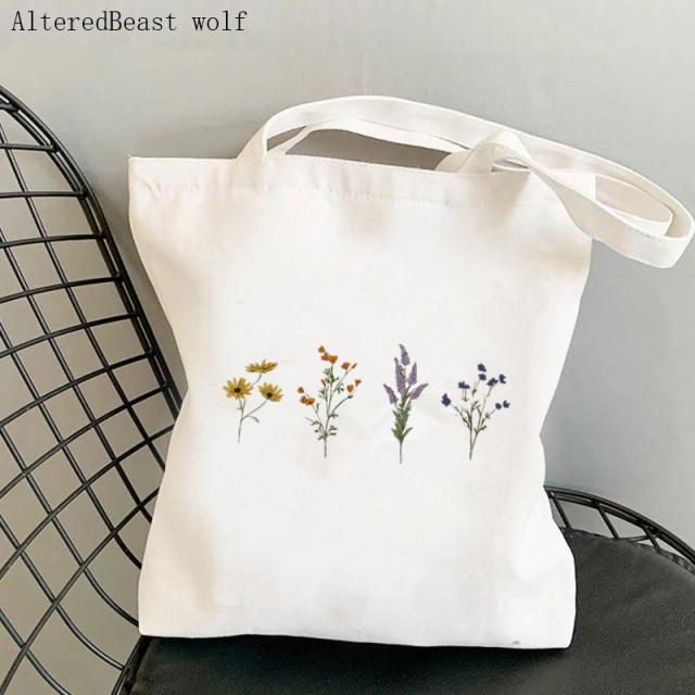 Shopper jaune Cosmos fleurs imprimé sac fourre-tout femmes Harajuku shopper sac à main fille sac à bandoulière dame sac en toile