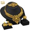 24K Gold Plated Arab Women's Bridal Necklace Earrings Ring Bracelet Indian Women's Jewelry Set
