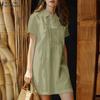 Robe Décontractée Femme Col Rabattu Manches Courtes Broderie Florale