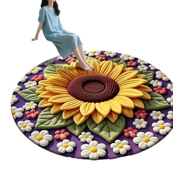 Diatomaceous Earth Floor Mat 3D Sunflower Pattern Plush Quick Drying Non-Slip Absorbent Bath Mat Super Absorbent Floor Mat