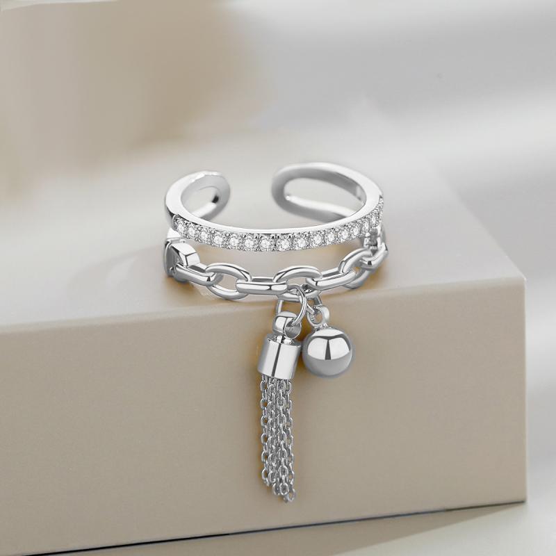 Creative Personality Tassel Hanging Round Bead Ring Female Opening Ring Banquet Jewelry Gift